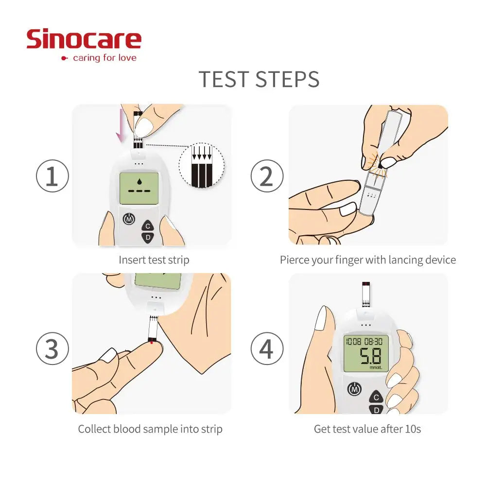 Sinocare Safe-Accu Lecteur de glycémie 50/100 bandelettes de test lancettes