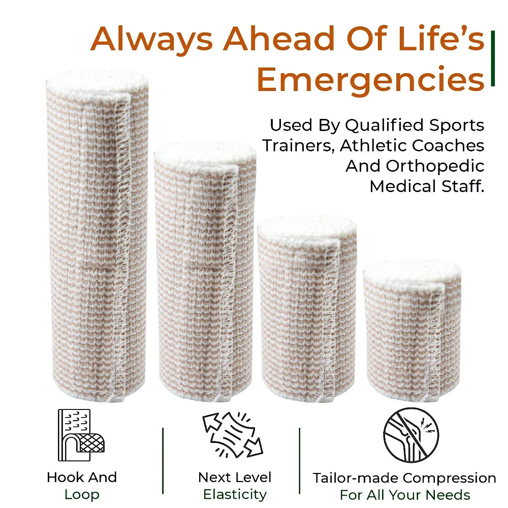 Round elastic bandage with self-closure