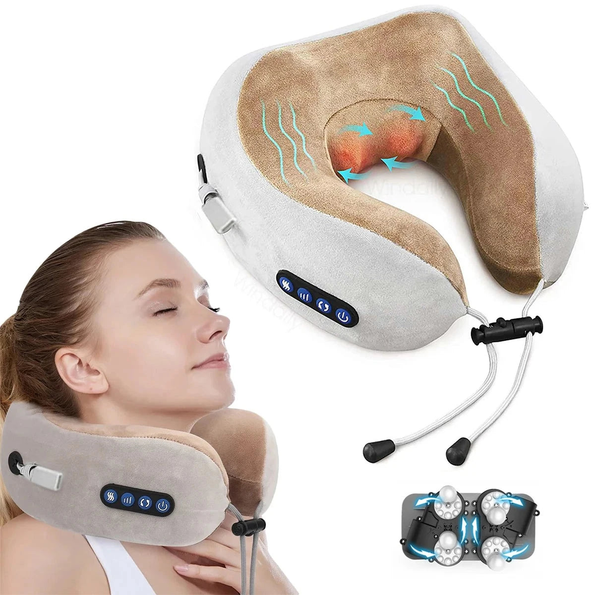 Oreiller de massage électrique portable en forme de U