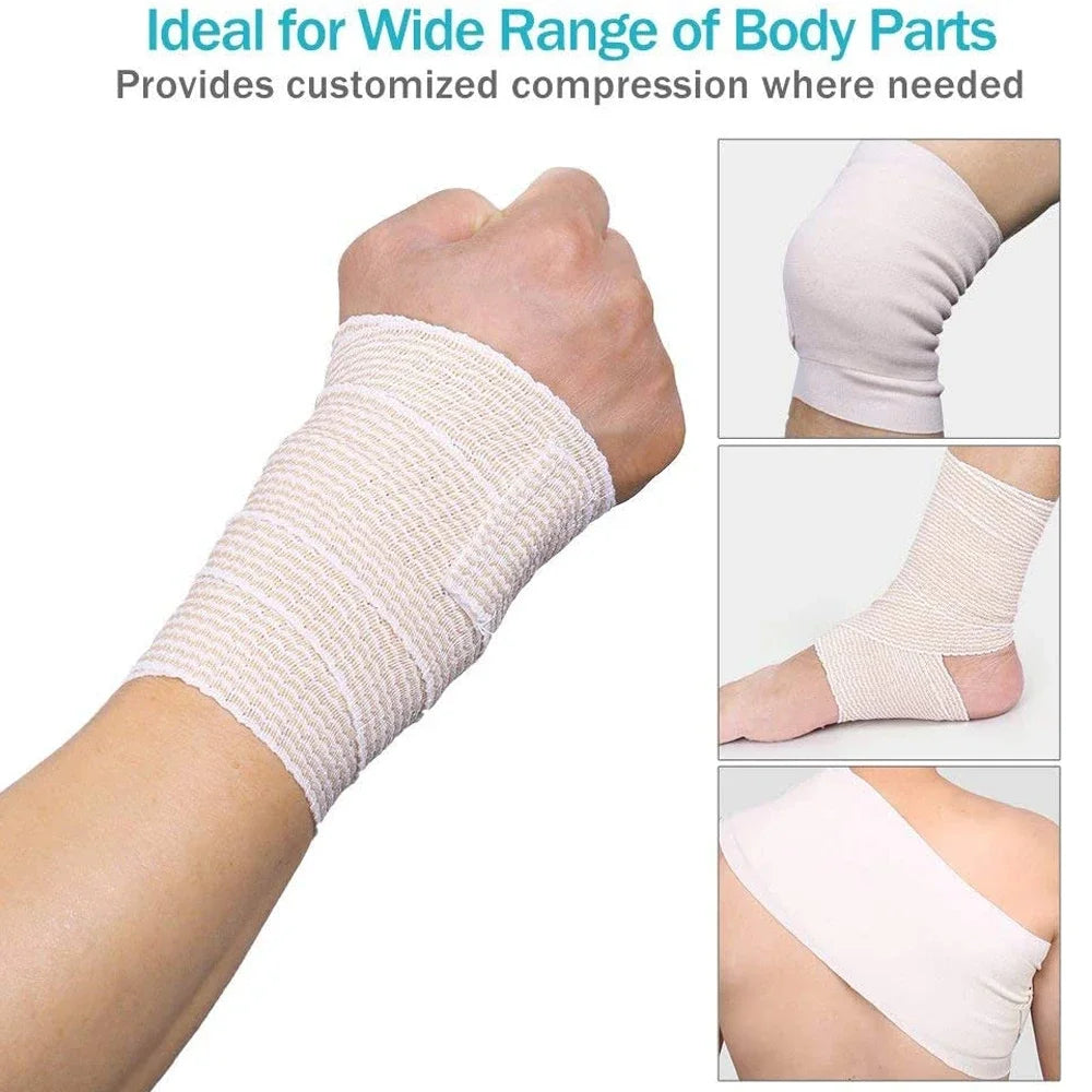 Round elastic bandage with self-closure