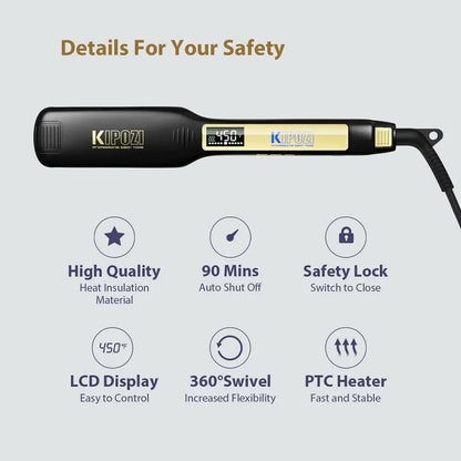 KIPOZI-Professional Titanium Flat Iron Hair Straightener with Digital LCD Display