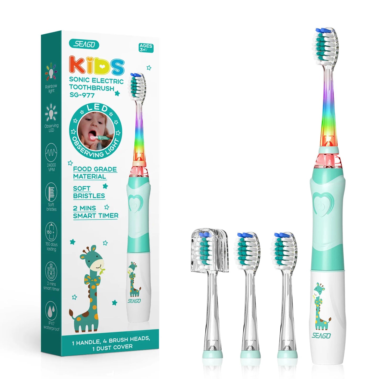 SEAGO-Brosse à dents électrique sonique pour enfants, SG977