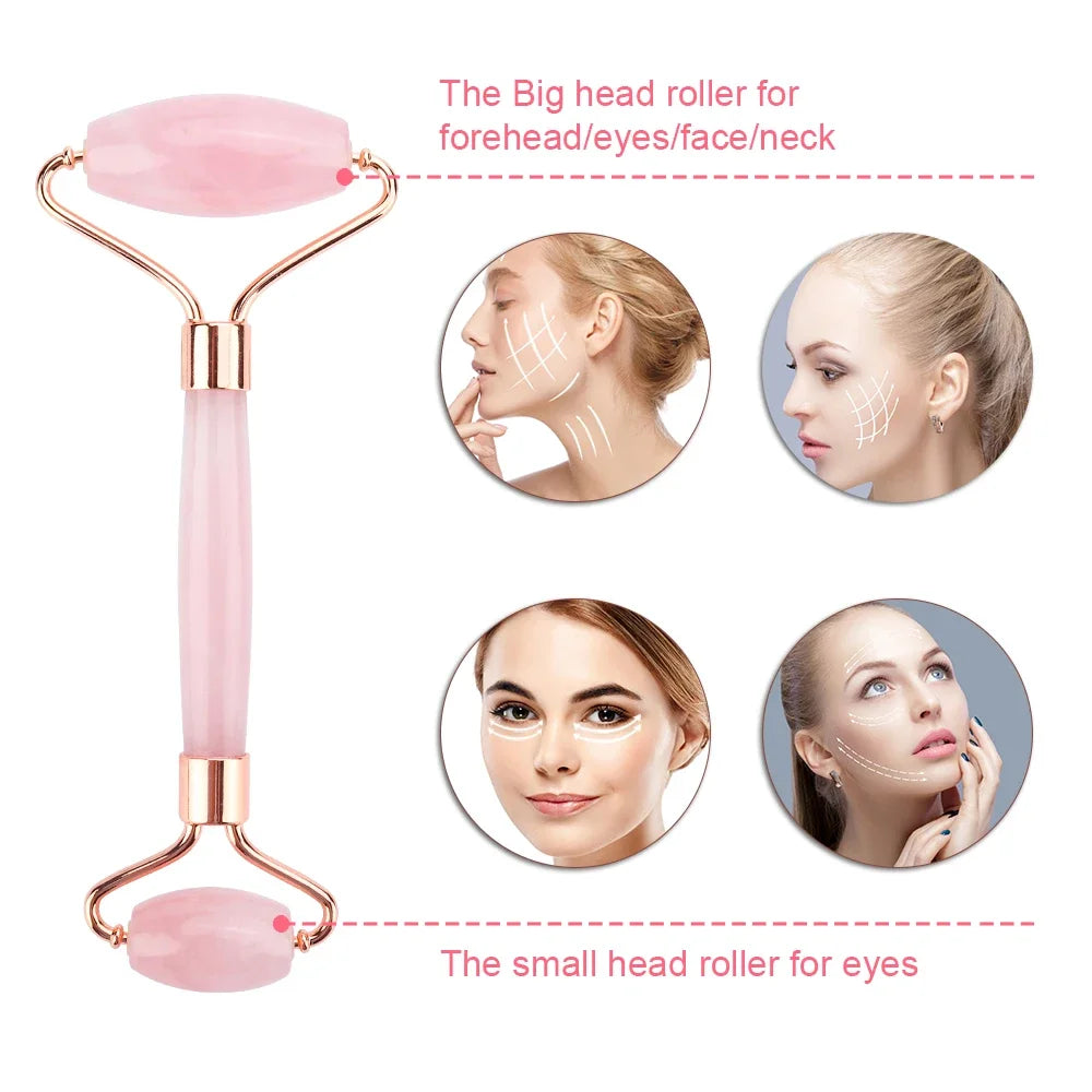 Rose Quartz Facial Massage Roller with Gift Box, 6 in 1