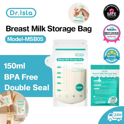 Dr.isla Breast Milk Storage Bags, 30 Pieces