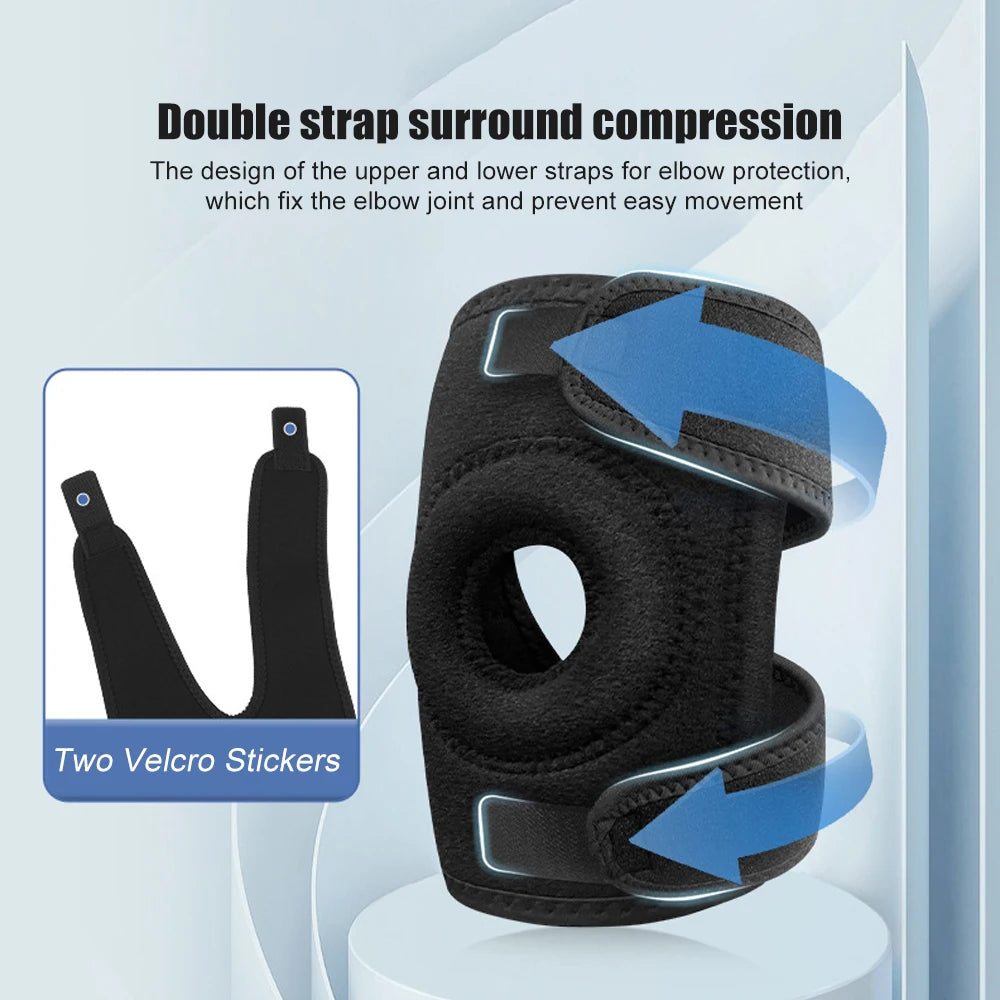 Adjustable elbow support with two stabilizers