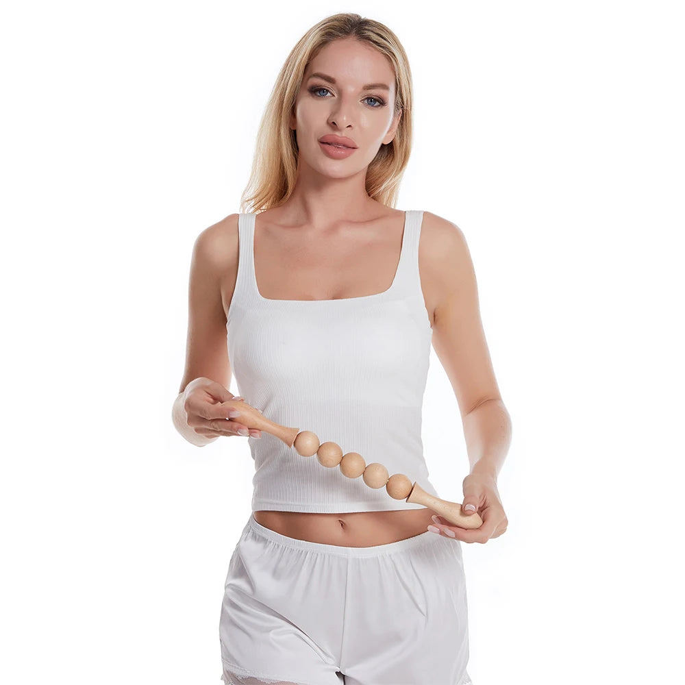 Portable wooden massage roller