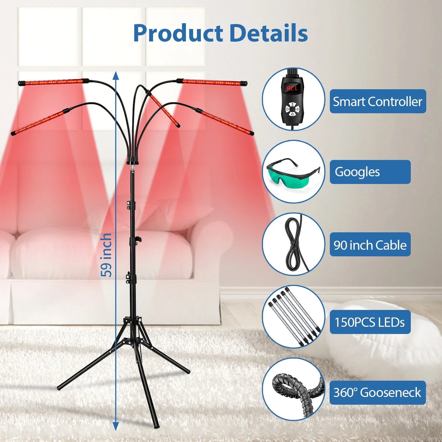 Infrared therapy lamp with adjustable stand