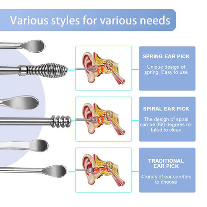 6/10-teiliges Ohrenschmalz-Entfernungsset aus Edelstahl