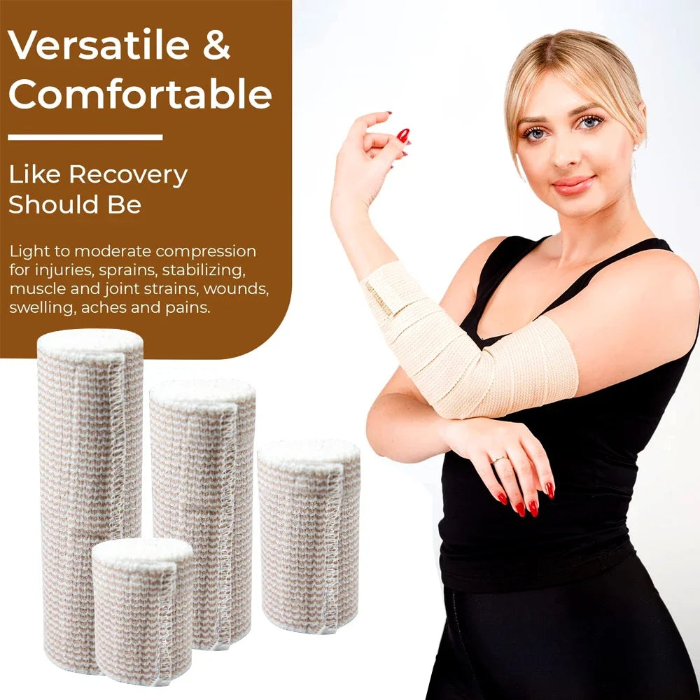 Round elastic bandage with self-closure