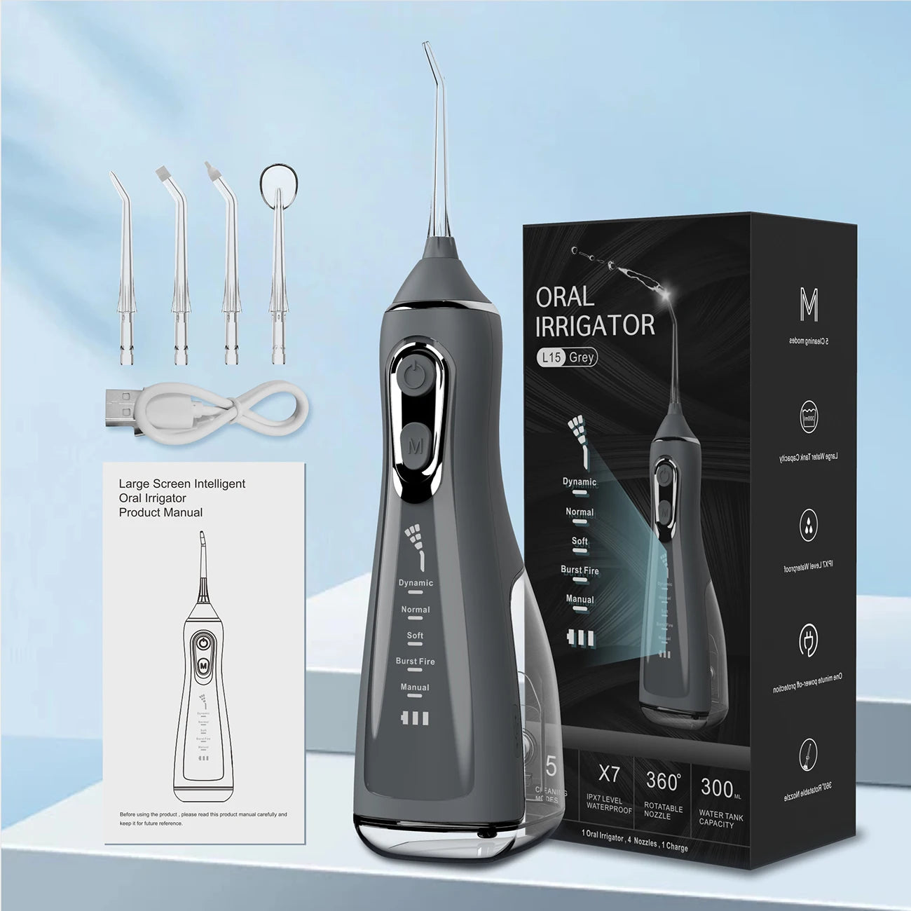 5 Modes Portable Oral Irrigator, 360° Rotating Jet