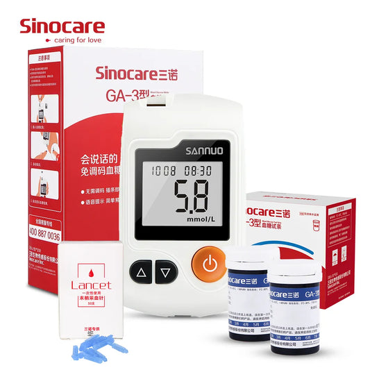 Sinocare GA-3 – Blutzuckermessgerät, Teststreifen und GLM-Lanzetten