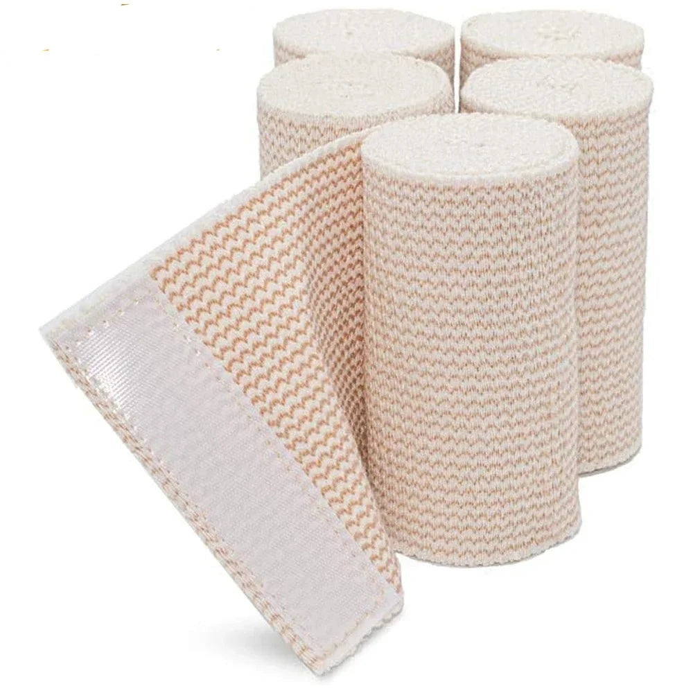 Round elastic bandage with self-closure