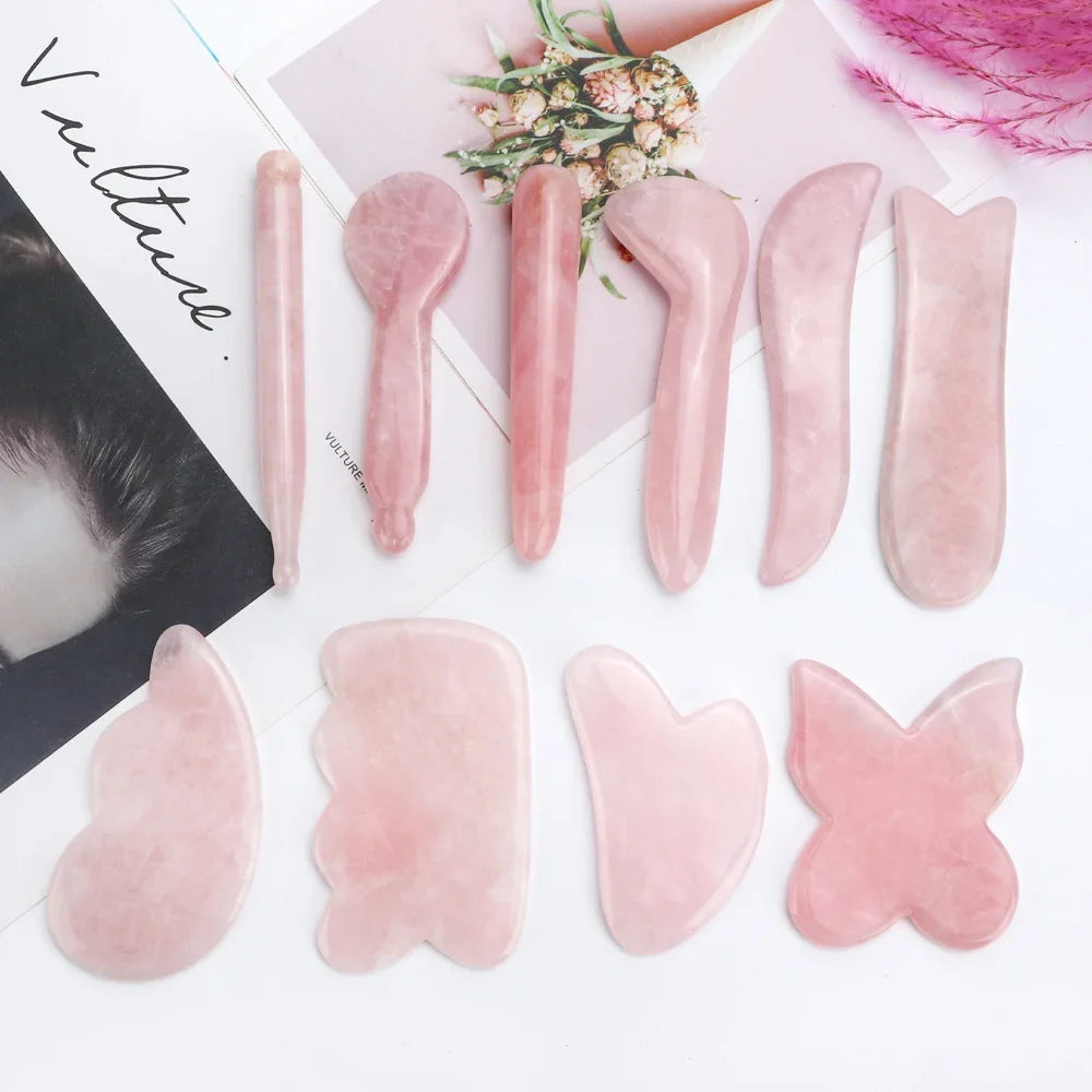 100% Naturel Rose Quartz Jade Gua Sha pierre