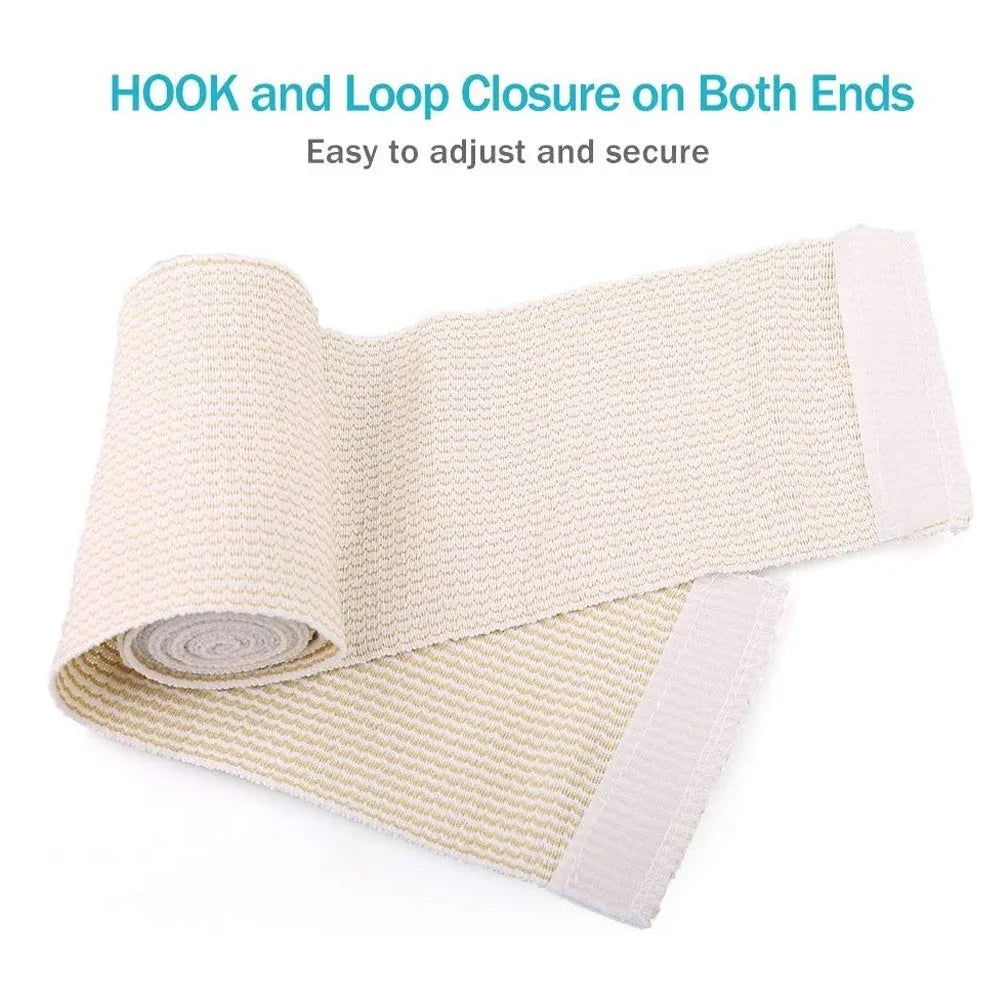 Round elastic bandage with self-closure