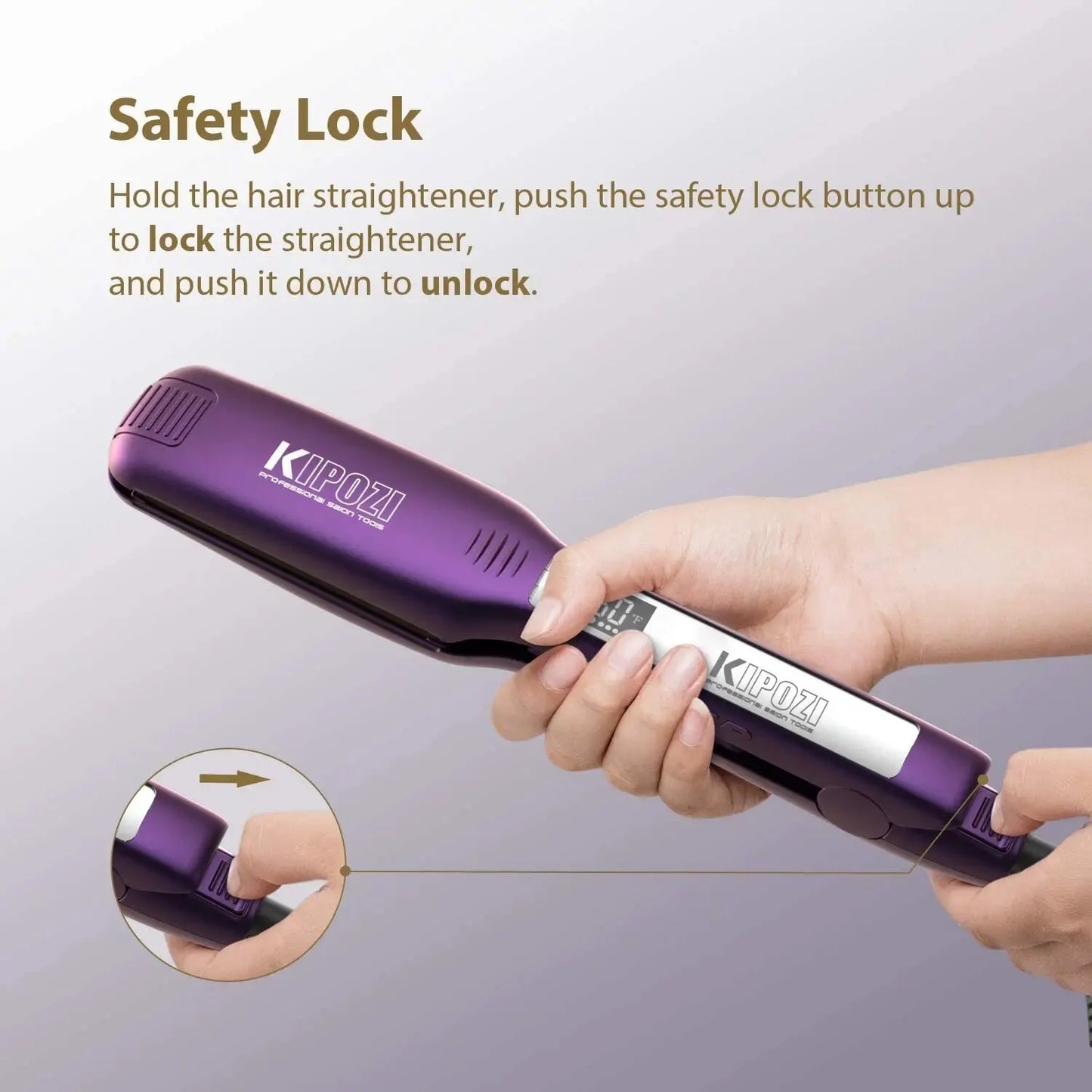 KIPOZI-Professional Titanium Flat Iron Hair Straightener with Digital LCD Display