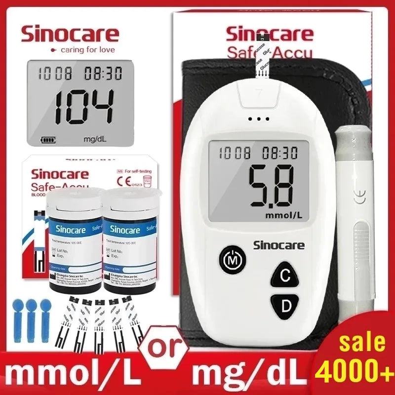 Sinocare Safe-Accu Lecteur de glycémie 50/100 bandelettes de test lancettes