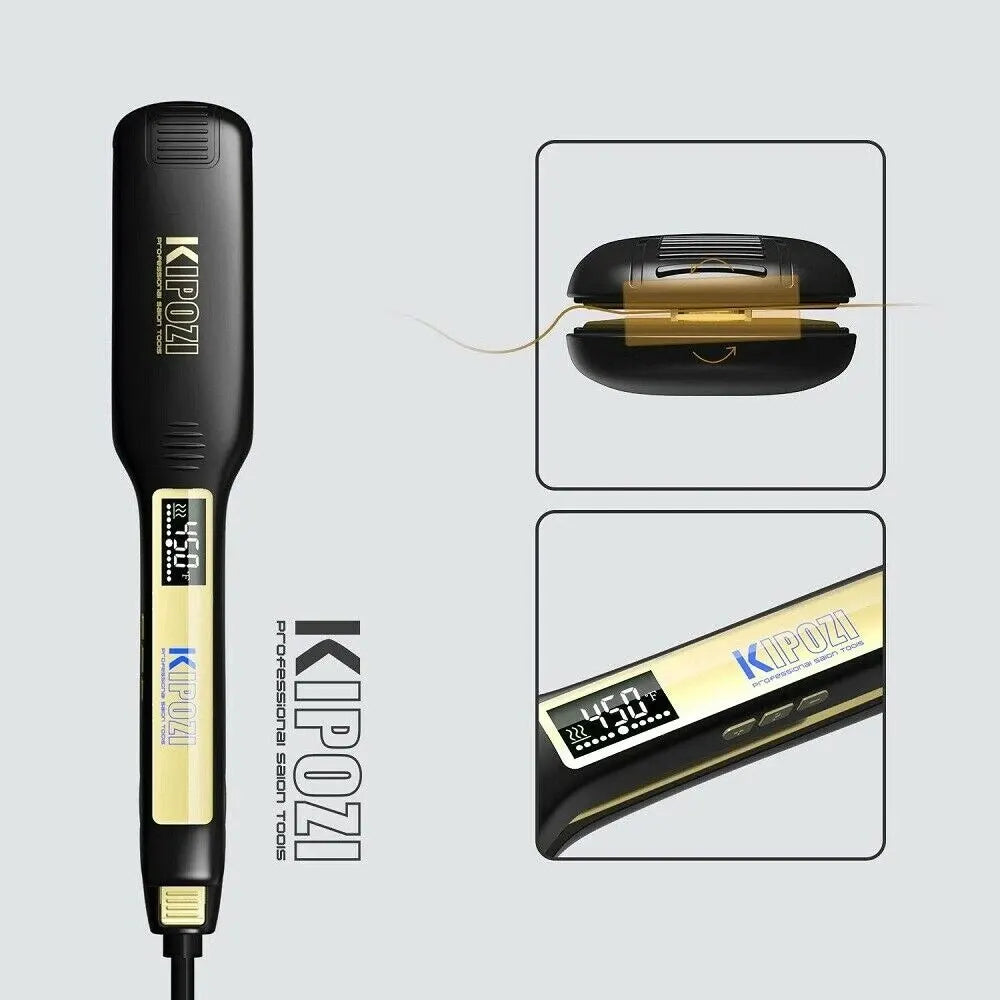 KIPOZI-Professional Titanium Flat Iron Hair Straightener with Digital LCD Display