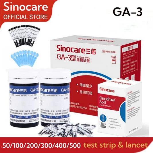 Sinocare GA-3 – Blutzuckerteststreifen und Lanzetten [50/100/200/300/400/500 Stück]