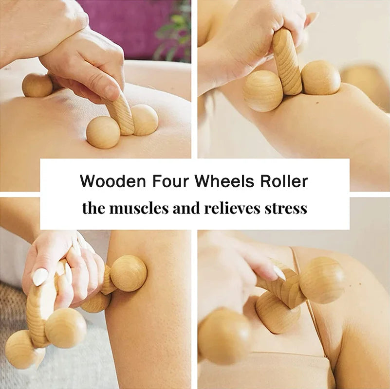 Round wooden roller with 4 wheels 