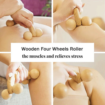 Round wooden roller with 4 wheels 