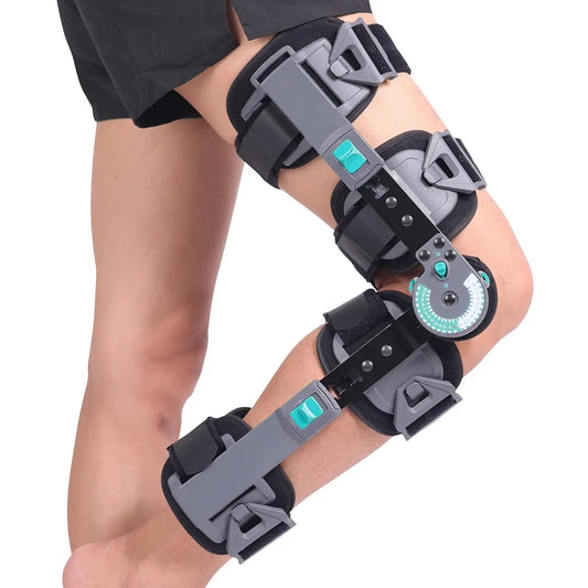 Articulated knee brace, adjustable recovery support