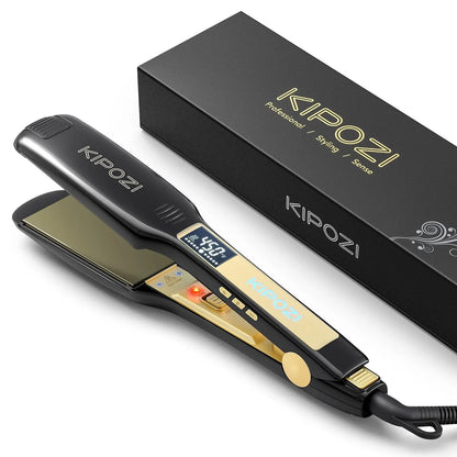 KIPOZI-Professional Titanium Flat Iron Hair Straightener with Digital LCD Display