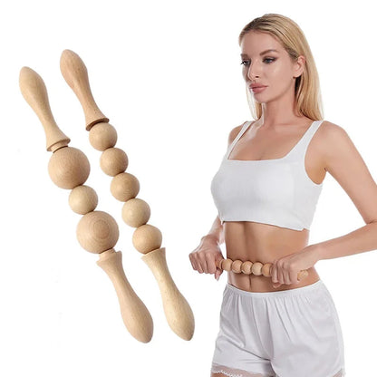 Portable wooden massage roller